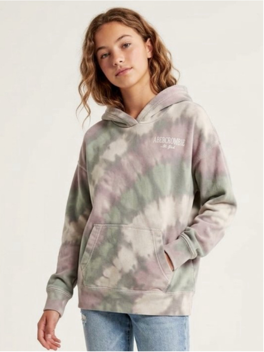 Girls Abercrombie Kids Tie-Dye Hoodie Sweatshirt Grey Pink Size 16 - 881